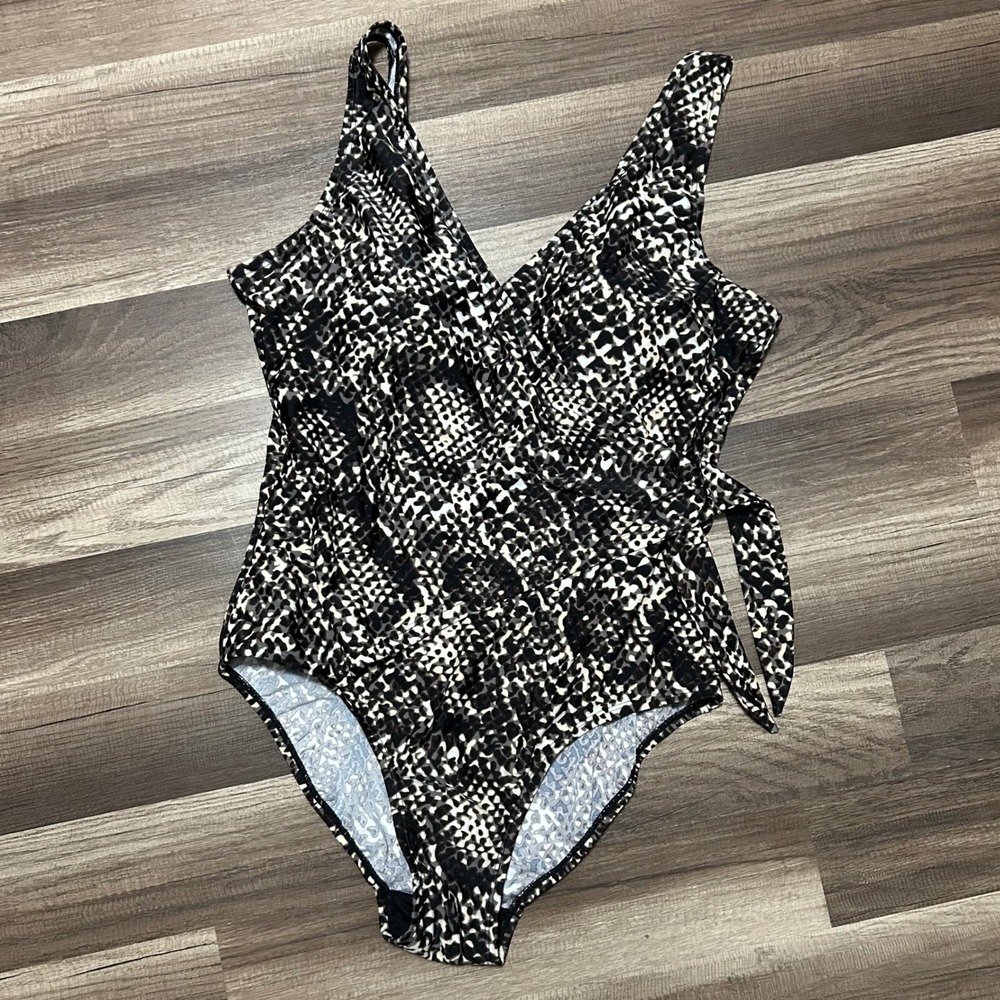 Shore Shapes Swimwear One Piece Swimsuit 14 Snake V Neck Tie Waist Tummy Control